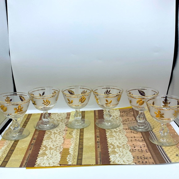 Vintage 1960’s MCM Libbey Gold Foliage Gold Gilded Champagne Or Sherbet Glasses - Picture 1 of 4